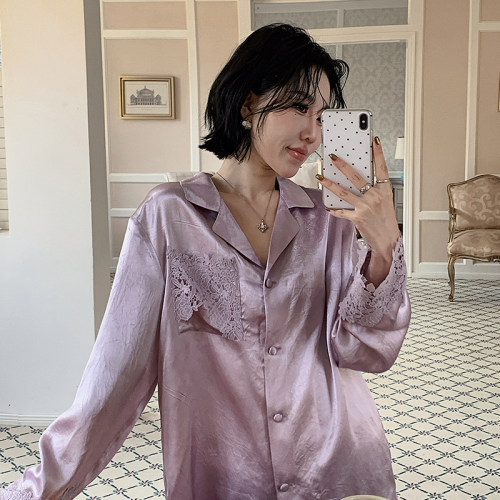 十三粥 晨露 醋酸蕾丝睡衣女新款宽松舒适亲肤可外穿家居服套装春