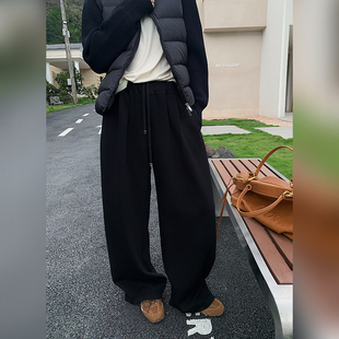 长裤 十三粥 女秋垂感宽松休闲阔腿裤 复古时髦立体工字褶卫裤 藏锋