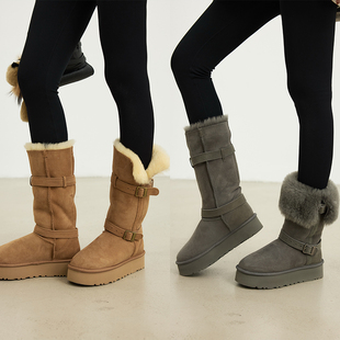 时尚 十三粥 初剪羊毛 安格斯牛反皮 雪地靴女加厚保暖 雪地靴