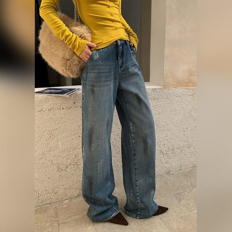 十三粥 随性落笔 莱赛尔复古阔腿直筒牛仔裤女冬加厚保暖宽松遮肉,女装/女士精品,牛仔裤,淘宝优惠券,粉丝福利购,淘宝优惠卷