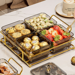 2024新款金架分格带盖干果盒家用客厅茶几水果零食收纳盒瓜子盒