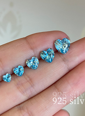 银耳钉925纯银蓝色爱心钻石简约女闪钻耳蜗钉耳骨钉耳环生日礼物