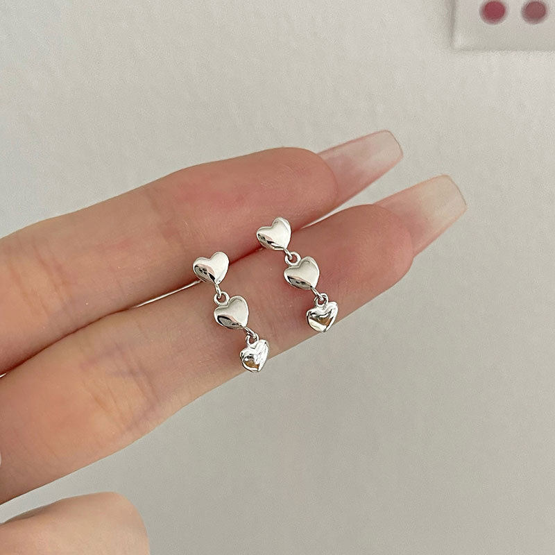 s925纯银女爱心耳坠耳钉