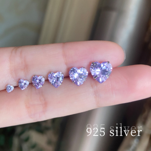 银耳钉925纯银紫色爱心钻石简约小巧男女闪钻耳蜗钉耳骨钉耳环