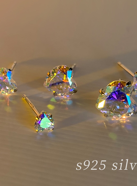 银耳钉925纯银幻彩爱心ab彩钻石简约小男女闪钻耳蜗钉耳骨钉耳环