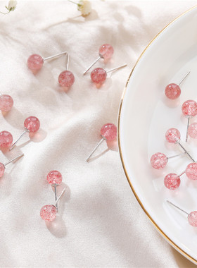 925纯银草莓晶耳钉女招桃花转运红色耳饰设计感小众幸运简约礼物