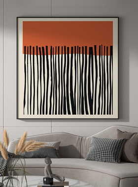 现代轻奢客厅玄关卫生间装饰画橙色抽象线条艺术背景墙壁方型挂画