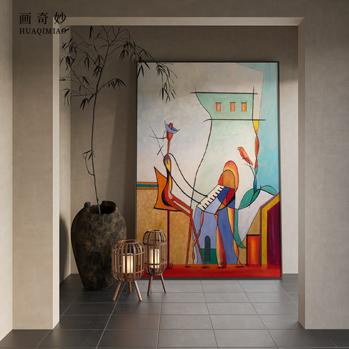 简约现代客厅玄关装饰画抽象艺术小众复古卧室床头壁画竖版挂画