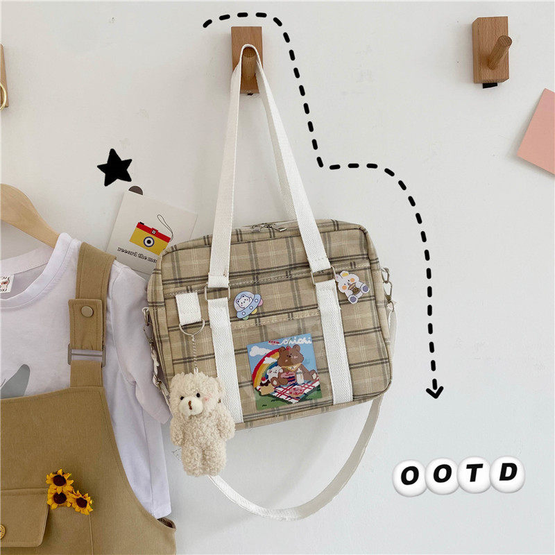 jk制服日系原宿邮差包女学生可爱软妹单肩包韩版格子学院风斜挎包
