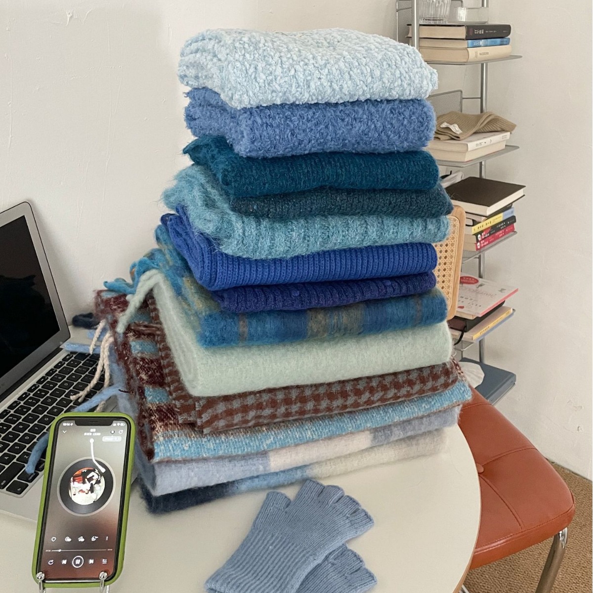 理想岛碎冰蓝合集你要的蓝皆有矢车菊蓝克莱因蓝含羊毛女纯色围巾