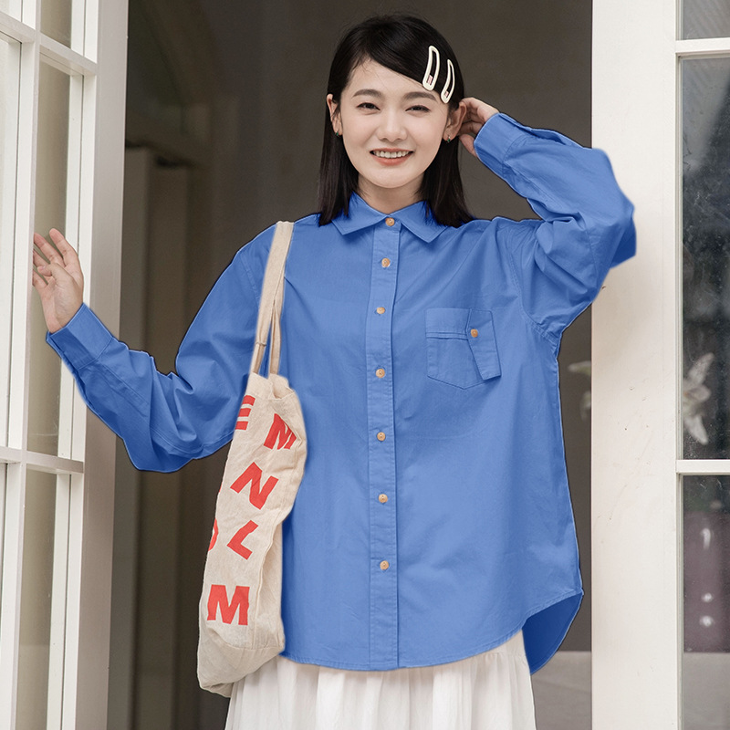 理想岛 自制纯棉长袖衬衫女2025秋季新款设计感口袋宽松衬衣上衣