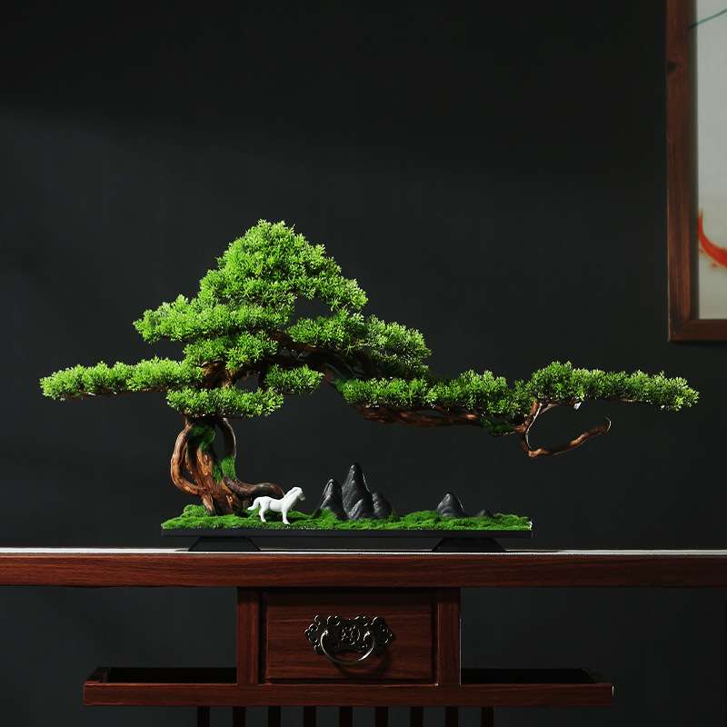 新中式仿真迎客松客厅办公室大摆件绿植装饰售楼部装饰罗汉松盆景