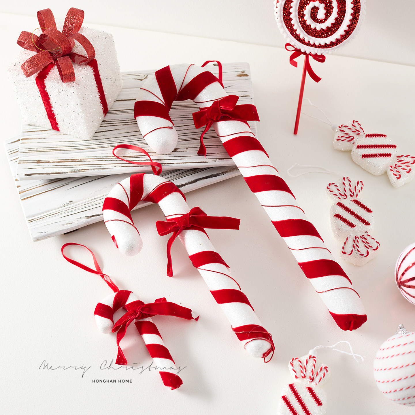 圣诞装饰摄影道具超大红色拐杖棒棒糖圣诞树挂件网红ins拍摄道具