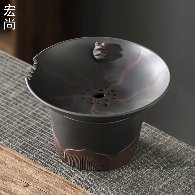 紫陶茶渣缸陶瓷过滤茶渣桶