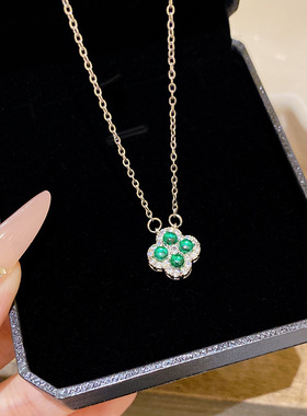 法式轻奢祖母绿幸运四叶花项链女高级感精致简约吊坠不掉色锁骨链