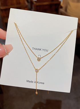 钛钢18k真金电镀双层流苏项链女不掉色小众设计锁骨链高级感