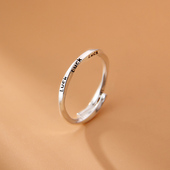 925银LUCK英文戒指女文艺气质简约日韩版 扭曲螺旋线条开口尾戒潮