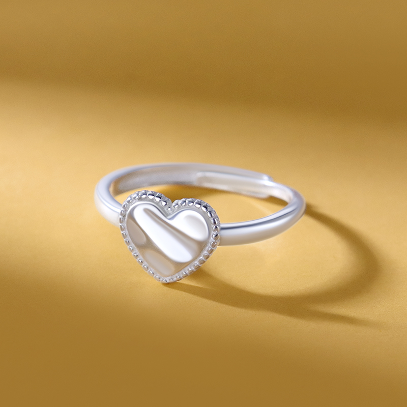 999纯银戒指女波纹爱心活口指环时尚复古韩版个性冷淡风足银戒子
