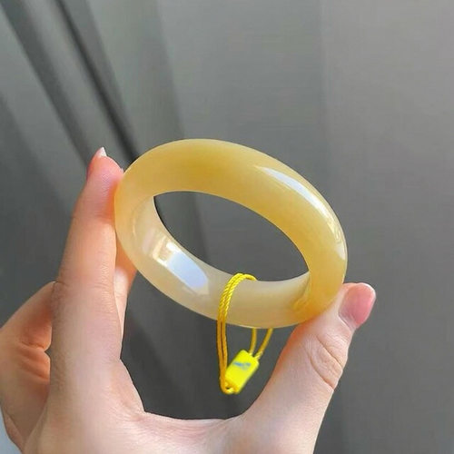 天然黄龙玉手镯金丝半山半水女