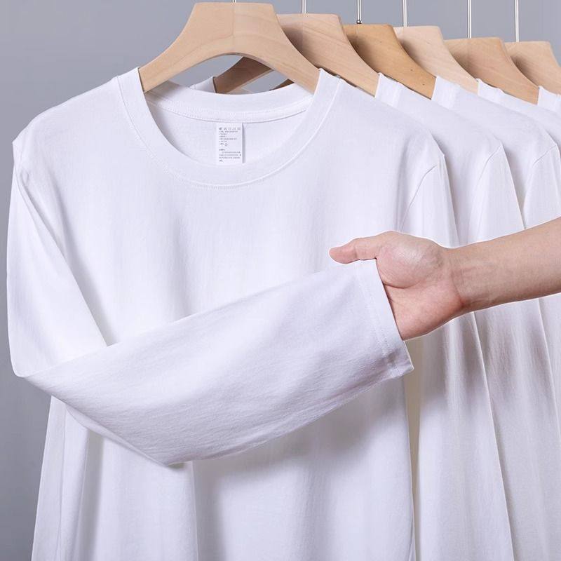 高品质！高级感！200g重磅纯棉纯色长袖T恤情侣宽松圆领打底上衣