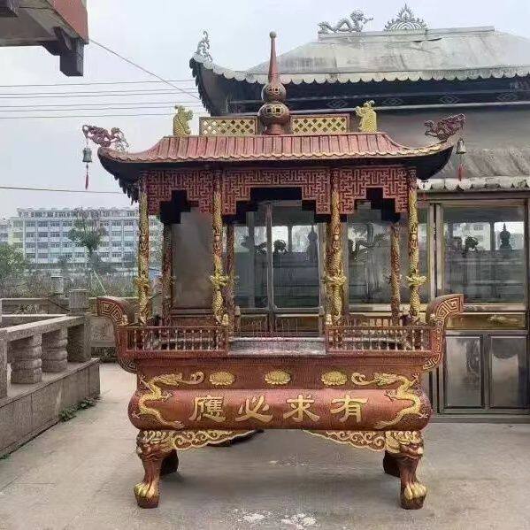 大型铸铁香炉室外道观长方形纯铜寺庙龙柱祠堂顶盖户外寺院