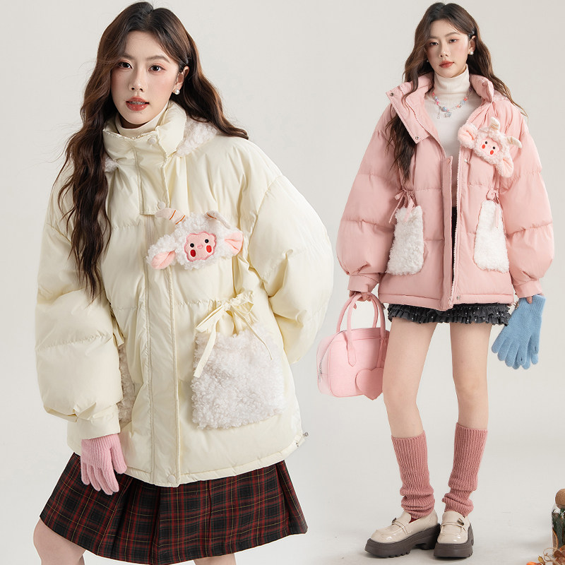连帽棉服外套女中长款冬季面包服小个子可爱防寒加厚夹棉保暖棉袄