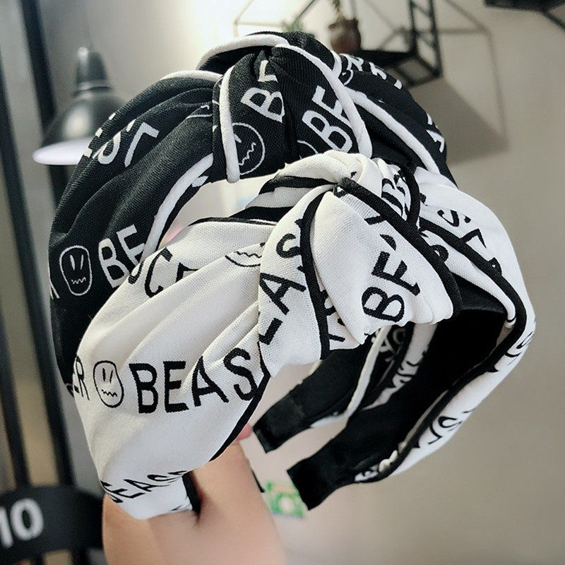 韩版宽边字母印花夹边打结发箍高档百搭时尚发卡气质压发头箍女士