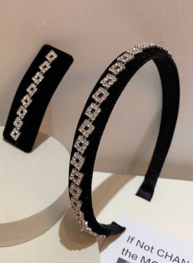 韩国东大门超闪气质黑色丝绒镶钻方块头箍发箍发卡bb夹边夹碎发夹