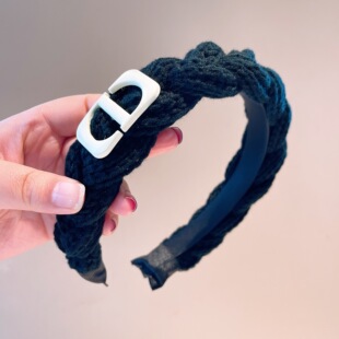 麻花编织字母CD时尚大牌韩国秋冬新款颅顶增高毛线头箍发箍发饰潮