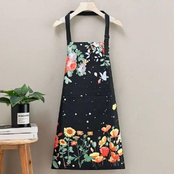 Fresh Floral Pattern Kitchen Apron With Pocket Waterproof