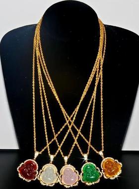 Pink White Buddha Necklace for Women Exquisite Chinese Style