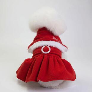 Christmas Pet Dog Red Dress Jumpsuit Clothes Warm Fleece Jum