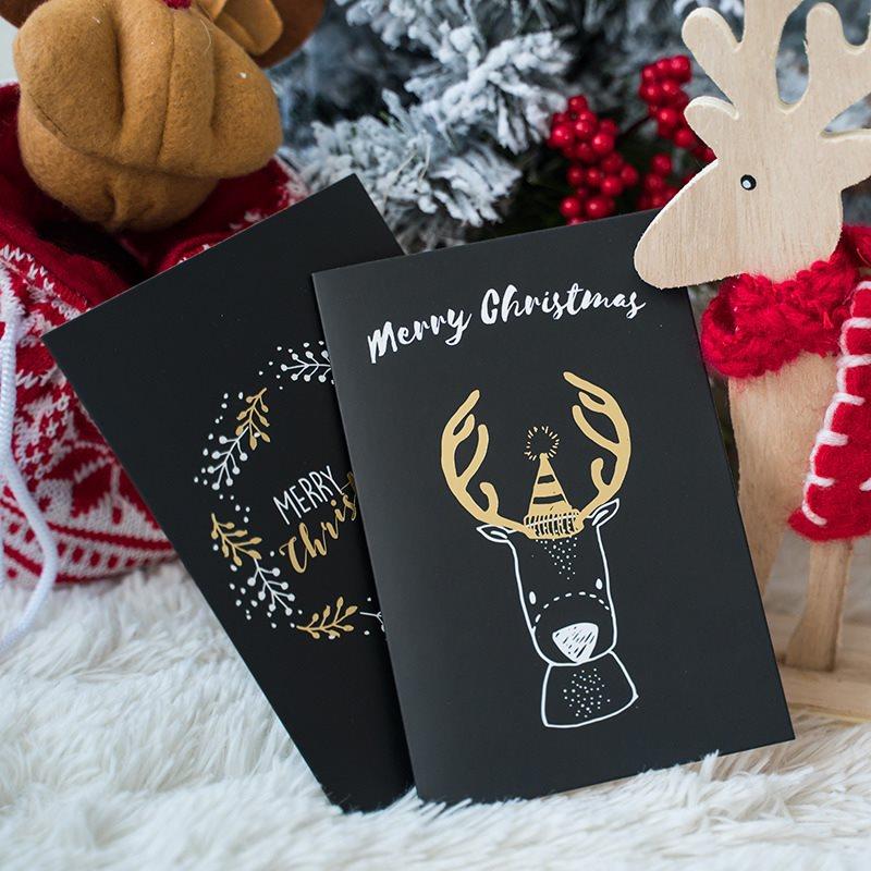 Black Gold Foil Christmas Card Folded Thank You Note Set