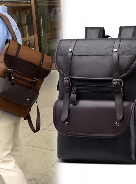 Mens Leather Laptop Backpack Travel Bag Large男士电脑双肩包