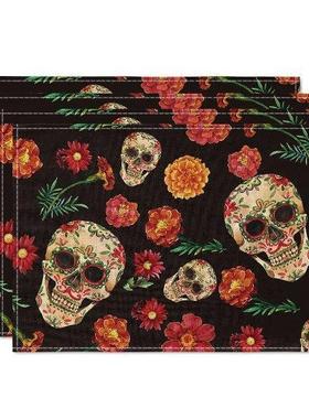 Sugar Skulls Marigolds Day of The Dead Placemats Set of