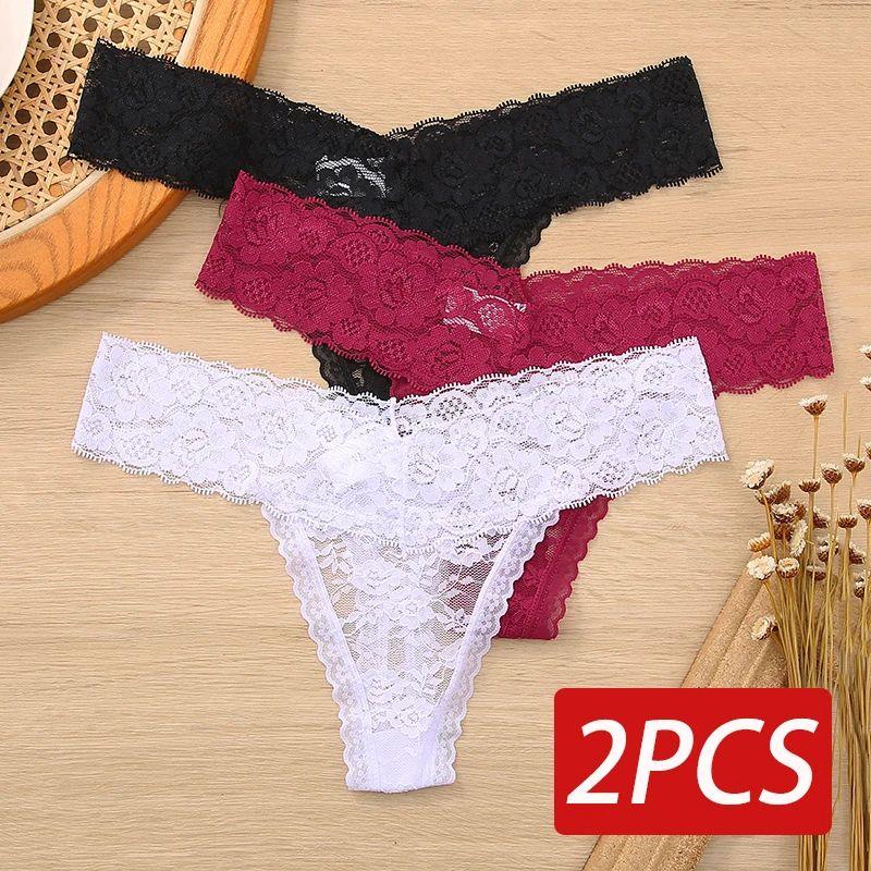 2PCS M-XL Women Lace Thong G-string Panties Sexy Floral Unde
