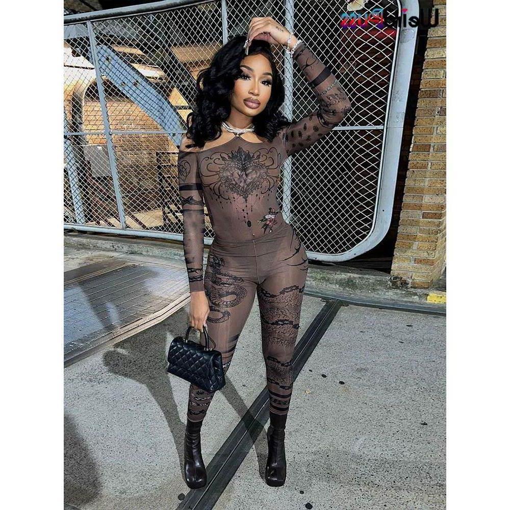 Weird Puss Sexy See Through Women 2 Piece Set Fashion Heart