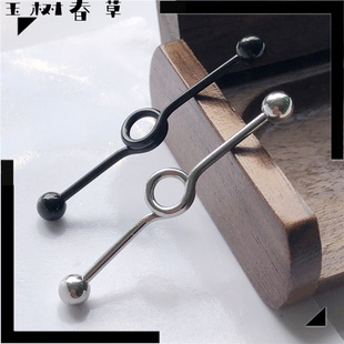 欧美双耳洞耳骨钉耳桥医用钛钢几何圆环粗杆长耳钉工业杆过桥耳钉