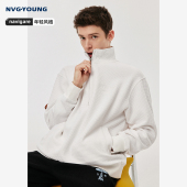 春季 NAVIGARE意大利小帆船白色卫衣男士 半拉链高领上衣 华夫格