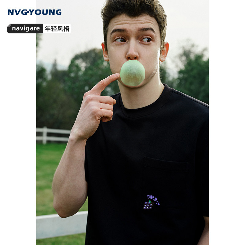 [重磅T]NAVIGARE意大利小帆船黑色圆领T恤男短袖新款休闲