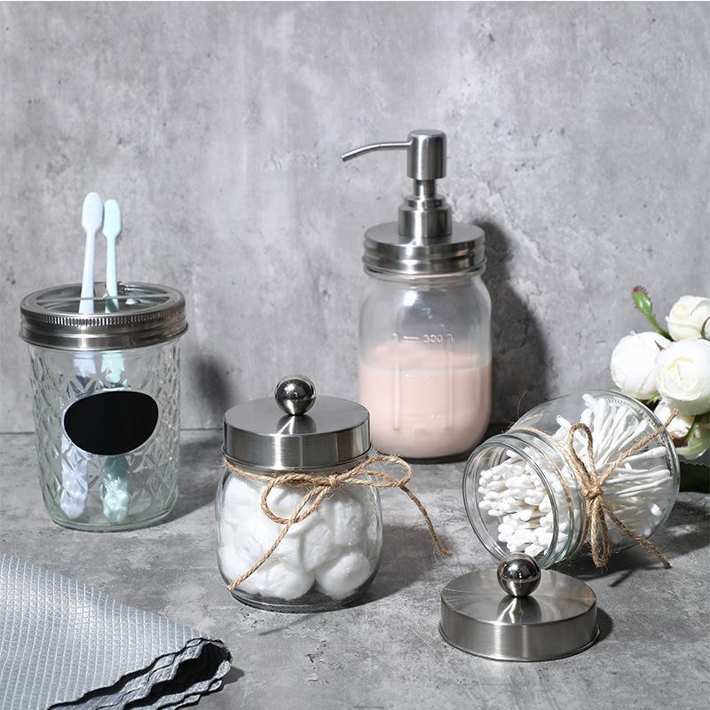 玻璃梅森瓶洗手液瓶ins复古按压沐浴露乳液分装瓶不锈钢泵头