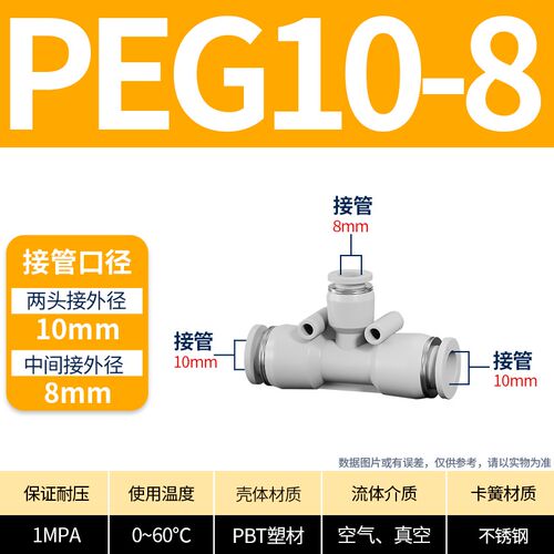 气动快插PG直通变径PU气管快速接头PE三通PY6/8/10/12mm配件大全