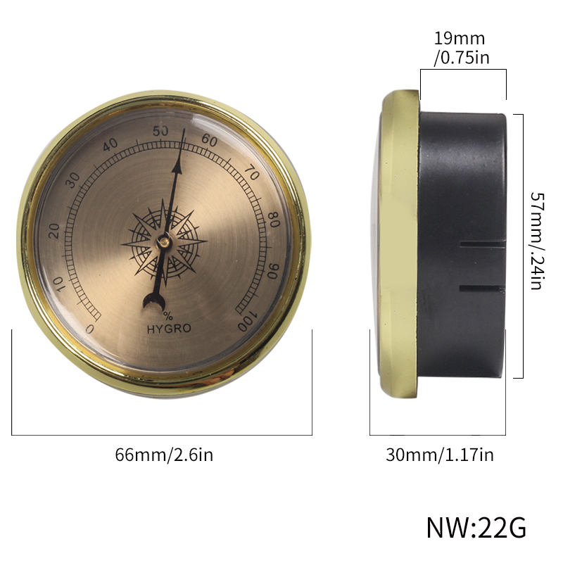 雪茄保湿盒湿度计45/66mm 吉他琴盒L档案盒居室测试干燥湿度表