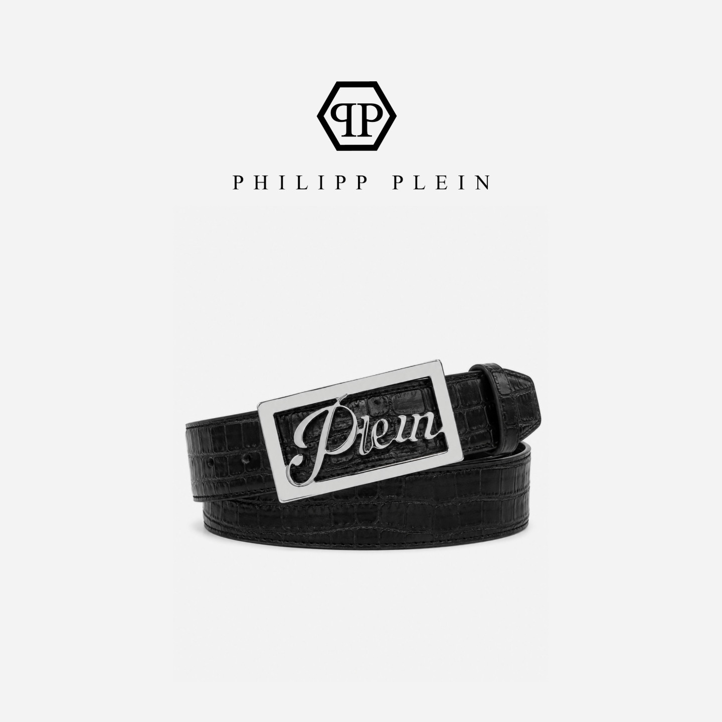 PHILIPP PLEIN 男士复古字母针扣腰带商务日常通勤穿搭装饰皮带