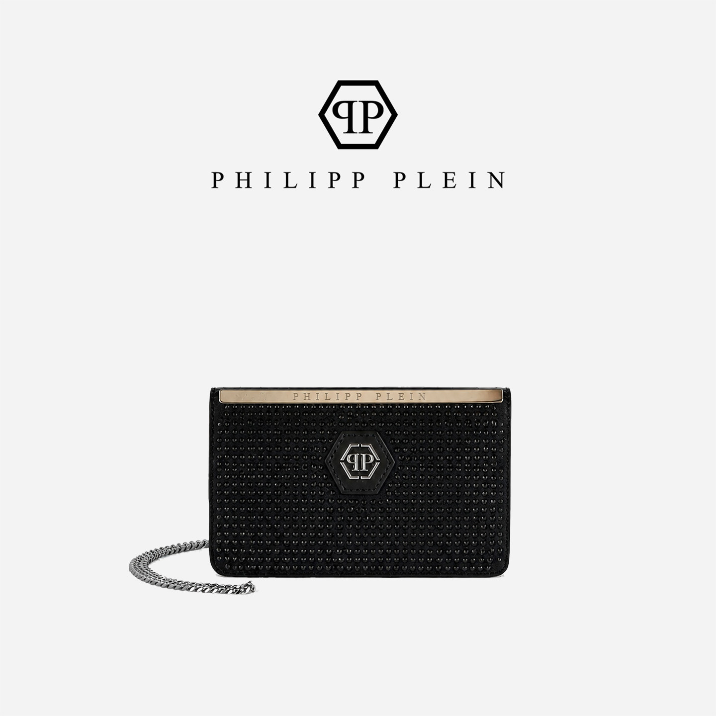 PHILIPP PLEIN 女士链条手拿包黑色小方包休闲精致宴会出行斜挎包