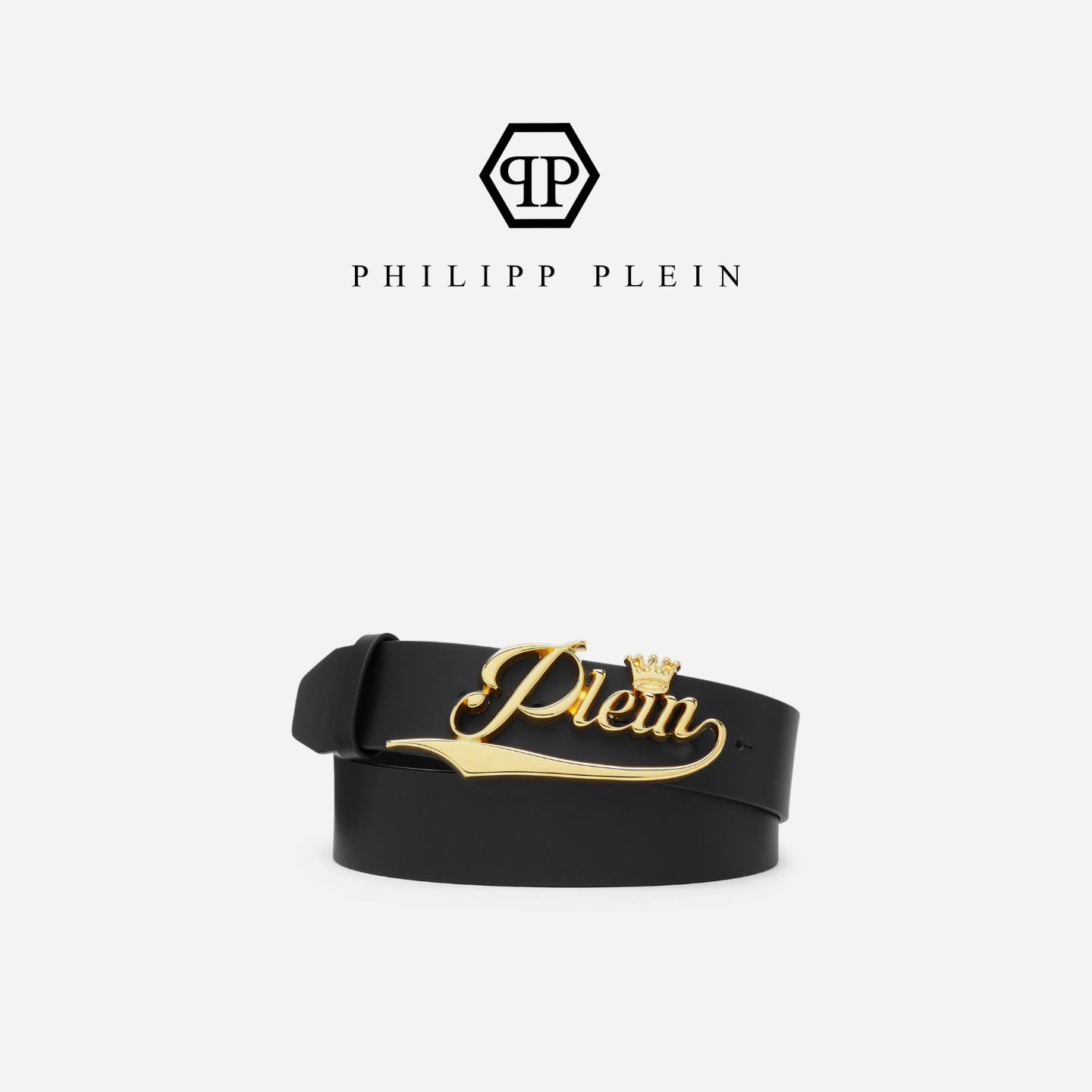 PHILIPP PLEIN 男士艺术字母金属扣牛皮腰带宽版休闲裤装饰皮带