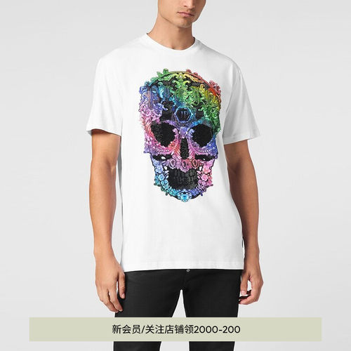 PHILIPP PLEIN 男士巴洛克风Skull圆领短袖T恤