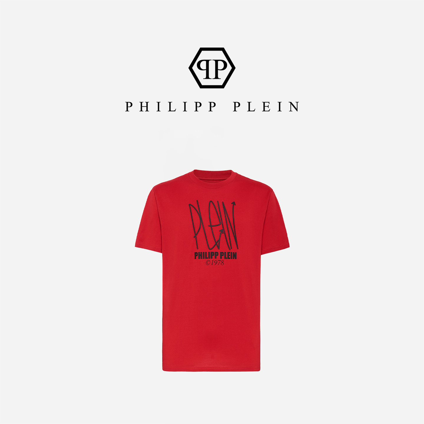PHILIPP PLEIN/PP 2026年夏季男士PLEIN Skull圆领短袖T恤红色