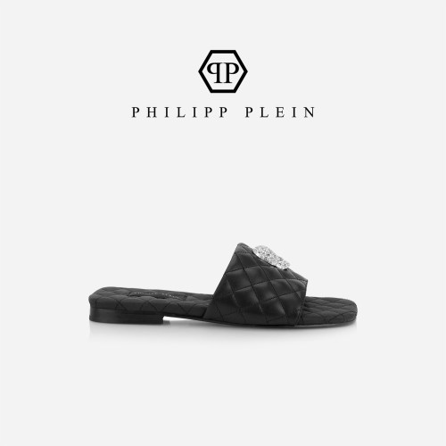 PHILIPP PLEIN 女款菱格一字拖鞋夏季外穿休闲平底凉拖鞋子