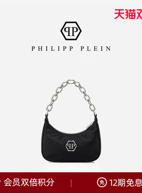 PHILIPP PLEIN 女士腋下包简约黑色月牙包粗链条单肩包手提小包